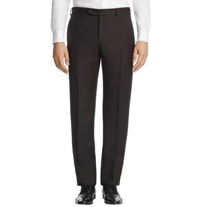 Luigi Bianchi Mens Flat Front Micro Check Pants 32 Dark Brown Italy